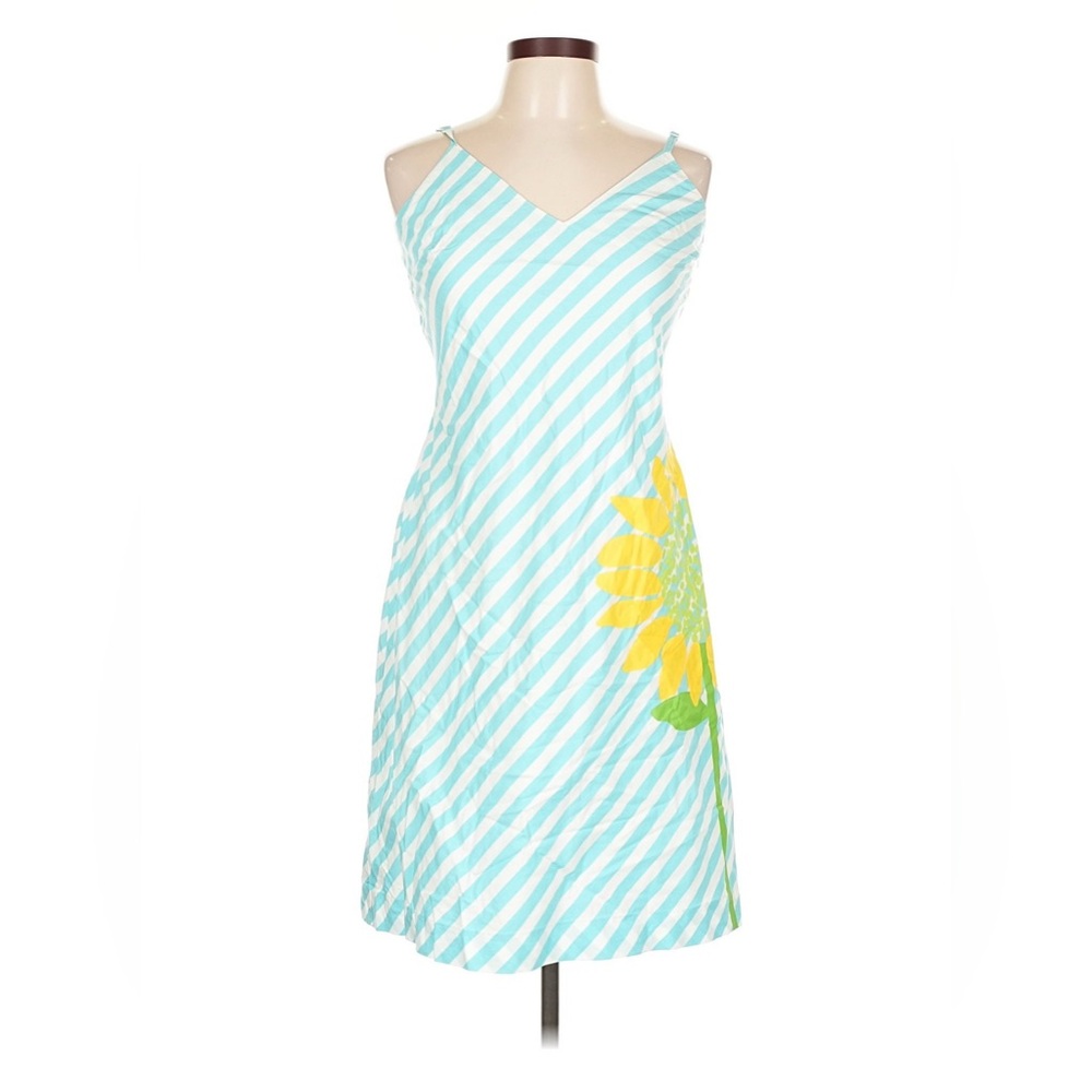 Lilly Pulitzer White Label Striped Aqua,Yellow Sunflower Strapless Dress Size:10